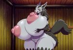 1girl 1girl ai_generated furry furry_female hyper_breasts licking_nipple mightyena nipples nude sexy
