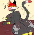  1boy 1girl 1girls angry angry_expression angry_face anon ass ass_grab big_ass big_ass big_breasts black_ass black_body black_breasts black_butt black_ear black_skin black_tail blush breasts bubble_ass bubble_butt cat_ears cat_tail countryhumans countryhumans_girl egypt_(countryhumans) grabbing_ass heart heart_in_eye hearts_around_body kak0yt0_chel looking_at_viewer male male/female red_ear red_eyes red_pupils thick_ass thick_thighs yellow_background 