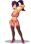  big_breasts bra futurama garter_belt high_heels looking_at_viewer panties stockings thighs turanga_leela 