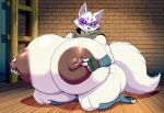 1girl ai_generated alopex fox hyper_breasts nipple_play
