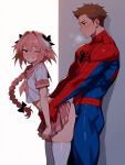  anal anal_penetration anal_sex androgynous astolfo_(fate) crossdressing crossover fate/apocrypha fate/grand_order fate_(series) femboy gay_sex male_penetrating_male marvel peter_parker pink_hair rider_of_black spider-man spider-man_(series) standing_sex yaoi 