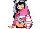  1girl 1girl 1girl 1girl asian asian_female bangs beanie black_hair breasts bunny_ears button_nose cat_ears cat_eyes cat_girl eyelashes fang feet feet_focus feet_towards_viewer fully_clothed hand_on_floor japanese_female jelly_and_ducky jessy(jelly_and_ducky) knee_high_socks long_hair ms_paint nekomimi panties pink_skirt pink_sweater pussy_slit simple_background simple_shading sitting smug_smile solo_female stockings_thigh_highs straight_hair sweater thighs underwear upskirt visible_underwear white_background yellow_eyes 
