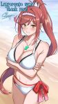  1girl 1girl 1girls alluring alternate_costume arms_crossed arms_crossed_under_breasts beach big_breasts bikini blush colored core_crystal core_crystal_(xenoblade) curvy curvy_figure female_focus glimmer_(xenoblade) hair_ornament monolith_soft nervous nervous_expression nintendo ocean orange_eyes ponytail red_hair revealing_clothes surippa1010 swimsuit tagme water xenoblade_(series) xenoblade_chronicles_3 xenoblade_chronicles_3:_future_redeemed 