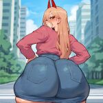  ai_generated ass_bigger_than_head big_ass big_ass blonde_hair chainsaw_man demon_girl demon_horns fat_ass gigantic_ass horn horns light-skinned_female light_skin long_hair looking_back massive_ass medium_breasts mochipawg orange_eyes power_(chainsaw_man) sharp_teeth smile solo_female squatting sweat sweatdrop thick_body thick_female voluptuous voluptuous_female 