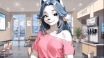 1anthro 1furry 1girl a_minky_beginning anthro_only black_eyes breasts breasts_out cafe clothed clothed_anthro clothed_female clothed_furry female_only furry_only gif gif grey_hair long_hair medium_breasts mink_ears mink_girl mink_tail nipples pink_shirt pulling_shirt_down rei_(a_minky_beginning) shirt smile solo_anthro solo_female solo_furry unknown_artist visual_novel white_fur