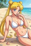  1girl adult_swim alluring beach bishoujo_senshi_sailor_moon bishoujo_senshi_sailor_moon_r bishoujo_senshi_sailor_moon_r_the_movie bishoujo_senshi_sailor_moon_s bishoujo_senshi_sailor_moon_s_the_movie bishoujo_senshi_sailor_moon_supers bishoujo_senshi_sailor_moon_supers_the_movie blonde_hair blue_eyes blue_sky cleavage dario medium_breasts ocean pin_up toonami usagi_tsukino viz_media 