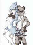 avian beak blue_jay breasts couple crossgender female genderswap male mordecai nipples nude raccoon regular_show rigby stockings wings