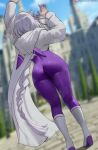  1girl big_breasts bubble_butt cleavage emilia_(re:zero) horny inviting_to_sex oroborus pose purple_eyes re:zero_kara_hajimeru_isekai_seikatsu standing teasing thick_thighs white_hair 