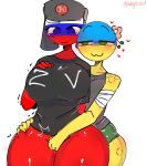  1girl 2_girls :3 amogus amogus_reference artist_name artist_signature ass big_ass big_ass big_breasts bite bite_mark bite_marks blue_eyes blush breasts countryhumans countryhumans_girl fingering fingering_pussy green_eyes green_panties groping groping_ass groping_from_behind kak0yt0_chel pussy pussy_juice russia_(countryhumans) seductive_look sweat tagme touching_pussy ukraine_(countryhumans) ushanka white_background yuri 