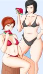  2_girls bikini breasts brunette caucasian cleavage coraline crossover dark_hair disney eating helen_parr hips legs looking_at_viewer mel_jones milf mr-blue multiple_girls navel short_hair sitting standing stomach the_incredibles thick_thighs watermelon 