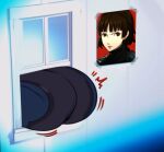  1girl ass atlus beakbone big_ass big_butt butt makoto_niijima megami_tensei persona persona_5 stuck_in_window 