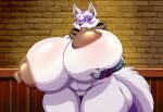 1girl ai_generated alopex fox hyper_breasts sucking_nipple