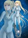  blonde_hair blue_eyes high_res metroid samus_aran star tamamon zero_suit 