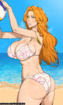 1girl beach big_breasts bikini bleach blonde_hair blue_eyes bubble_butt cleavage droctojuice horny inviting_to_sex looking_at_viewer matsumoto_rangiku poser rangiku_matsumoto standing swimsuit teasing thick_thighs