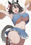 1girl ai_generated animal_ears armpits ass big_breasts black_hair bouncing_breasts breasts cheerleader cheerleader_outfit cheerleader_uniform closed_eyes gigantic_ass gigantic_breasts hair_ornament horse_ears horse_girl horse_tail huge_ass huge_breasts kitasan_black_(umamusume) navel open_mouth pom_poms skirt smile sukit96926 sweat sweatdrop sweating tail thick_thighs thighs tummy umamusume umamusume_pretty_derby white_background