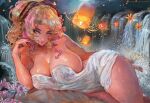  1girl alva_(artofalva) artofalva big_breasts blonde_hair blue_eyes bubble_butt cleavage horny inviting_to_sex laying laying_down looking_at_viewer pink_hair pose teasing thick_thighs 