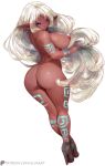  1girl alva_(artofalva) artofalva big_breasts blue_eyes bubble_butt cleavage dark-skinned_female horny inviting_to_sex looking_at_viewer naked_female nude nude nude_female pose purple_eyes shaved_pussy standing teasing thick_thighs white_hair 