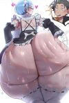  1boy 1girl ai_generated ass_bigger_than_head ass_grab back_view backboob bare_thighs big_ass black_hair blue_eyes blue_hair blush deku_nerd fat_ass gigantic_ass gigantic_breasts hair_between_eyes huge_breasts huge_thighs light-skinned_female light_skin looking_back maid_headdress maid_uniform massive_ass massive_breasts natsuki_subaru naughty_face no_panties oiled_body oiled_skin re:zero_kara_hajimeru_isekai_seikatsu rem_(re:zero) short_hair slapping_butt smile squatting stockings sweat sweatdrop thick_body thick_female thick_thighs thighs voluptuous voluptuous_female 