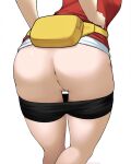 1girl 1girl anus ass ass_focus clothed clothing may_(pokemon) nintendo pokemon pussy shorts shorts_down simple_background solo_female