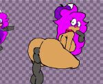 1girl 1girls anal anal_penetration anal_sex ass ass_focus bandaid bandaid_on_nose big_ass big_breasts brown_body brown_skin crispy_(crispychickenmm) double_penetration fat_ass fellatio female_focus floating_penis gif hat looking_at_viewer looking_back looking_over_shoulder naked_female nude nude_female oc pussy_penetration qmydraws scarf sideboob simple_background triple_penetration twitter_user_oc