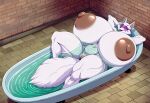 1girl ai_generated alopex bath bathing bathtub fox hyper_breasts on_back water