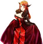 1girl ahjo choker clothes_grab dress fur_trim horns long_hair maou_(maoyuu) maoyuu_maou_yuusha red_eyes red_hair white_background