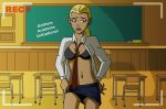  artemis artemis_crock bra camera chalkboard classroom panties recording stripping tease uniform young_justice 