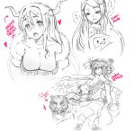  3_girls blush breasts cleavage collage down_blouse downblouse feather_boa female huge_breasts kudakitsune_(kaien_kun) large_breasts long_hair maou_(maoyuu) maoyuu_maou_yuusha mawaru_penguindrum multiple_girls nipples nude penguin_3-gou remilia_scarlet sketch takakura_himari tiger touhou 