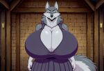 1girl 1girl ai_generated dress hyper_breasts lyra_(wolf_2012) wolf