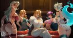  1girl 5girls ami_han artist_name asian asian_female ass big_ass big_breasts black_cat_(marvel) black_cat_(marvel_rivals) black_hair blonde_hair blowing_bubblegum blue_eyes bra bubble_gum bubblegum cape cleavage come_hither corset earrings elbow_gloves emma_frost emma_frost_(marvel_rivals) fantastic_four felicia_hardy female_only fox_ears fox_tail garter_straps gloves glowing_eyes hair_ornament invisible_woman invisible_woman_(marvel_rivals) jacket jubilation_lee jubilee jubilee_(marvel_rivals) legs_crossed lingerie looking_at_viewer marvel marvel_rivals mask masked_female negligee on_couch panties patreon_link qr_code spider-man_(series) stockings suayber sue_storm sunglasses sunglasses_on_head thick_thighs thong_panties white_fox_(marvel) white_fox_(marvel_rivals) white_hair x-men 