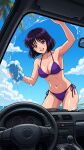  1girl adult_swim alluring bishoujo_senshi_sailor_moon bishoujo_senshi_sailor_moon_s bishoujo_senshi_sailor_moon_supers black_hair cleavage dario hotaru_tomoe medium_breasts pin_up purple_eyes toei_animation toonami viz_media washing_car 