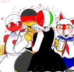  1girl 4girls among_us among_us_reference beer_mug big_breasts breast_press breast_to_breast breasts countryhumans countryhumans_girl dress drunk drunk_female germany_(countryhumans) glasses hand_on_breast hearts_around_head imminent_kiss italy_(countryhumans) japan_(countryhumans) kak0yt0_chel nosebleed open_mouth poland_(countryhumans) pressing_breasts_together saliva_trail star_eyes tagme tongue_out yuri 