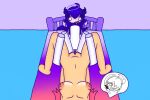  2_girls absurd_res angel_wing bed big_breasts blue_hair blue_outline breasts colored_sclera colored_skin completely_nude demon_girl demon_wing digitchan_(character) digitchan_and_friends female_pov halo horns lesbian_sex medium_breasts multiple_girls nipples nude on_bed pov purple_eyes purple_hair purple_sclera pussy rakikamo red_hair redraw scissoring sex solo_focus speech_bubble square-shaped_pupil symbol-shaped_pupil tribadism uncensored vaginal wings yuri 