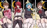 1girl 4girls atlus biku blue_hair blush bow bow_panties breasts brown_eyes brown_hair female_protagonist_(persona_3) fuuka_yamagishi kotone_shiomi long_hair mitsuru_kirijo open_mouth panties pantyhose pantyhose_pull pee peeing persona persona_3 pink_panties red_eyes red_hair relief relieved short_hair sitting skirt skirt_lift skirt_lifted_by_self stained_panties stockings striped_panties sweat toilet toilet_use underwear urination wet wet_panties wet_pantyhose white_thighhighs yukari_takeba yukari_takeba_(winter_uniform)