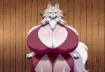 1girl ai_generated dress hyper_breasts lycanroc midday_lycanroc