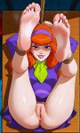  bondage daphne_blake dress legs_up no_panties rope_bondage scooby-doo shaved_pussy thighs 
