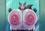 1girl ai_generated furry furry_female glass hyper_breasts mightyena nipples nude pressed_boobs sexy