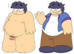 1boy 1girl alejo_torres belly black_hair clothed clothed/nude dilf fat_man greeting looking_at_penis looking_at_self male male_only mature_male middle_aged_male nonsexual_nudity nude nude_male obese obese_male oc original original_character penis plump smile solo_male standing una_familia_50_promedio xd