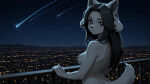 1anthro 1furry 1girl a_minky_beginning anthro_only black_eyes breasts city_view female_only furry_only grey_hair long_hair looking_back medium_breasts mink_ears mink_girl mink_tail naked_anthro naked_female naked_furry night nipples nude nude_anthro nude_female nude_furry outside railing rei_(a_minky_beginning) shooting_star solo_anthro solo_female solo_furry unknown_artist visual_novel white_fur