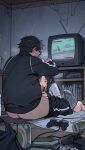  1boy 1girl ai_generated bare_thighs big_penis black_hair closed_eyes fat_ass fat_man fellatio gif huge_cock huge_thighs light-skinned_female light_skin long_hair mushoku_tensei:_isekai_ittara_honki_dasu nanahoshi_shizuka oral_sex penis rudeus_greyrat school_uniform schoolgirl thick_thighs thighs voluptuous voluptuous_female 