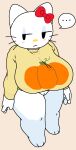 ... 1girls 2d_(artwork) 2d_artwork anthro averting_eyes barefoot big_breasts black_eyes blush blush_stickers bottomless bow breasts cassettedream cat_girl closed_mouth clothed clothed_female clothing digital_media_(artwork) dream-cassette expressionless felid feline felis female female_only food food_print furry furry_female hair_bow half-closed_eyes hello_kitty hello_kitty_(character) hello_kitty_(series) hoshime huge_breasts kitty_white long_sleeves looking_at_viewer looking_to_the_side pumpkin pussy sanrio solo solo_female spoken_ellipsis sweater thick_thighs whiskers white_fur wide_hips