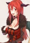 1girl breasts chair choker cleavage collarbone fly_333 fur_trim horns huge_breasts long_hair looking_at_viewer maou_(maoyuu) maoyuu_maou_yuusha open_mouth red_eyes red_hair sitting smile solo