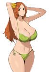  1girl big_breasts bikini bleach brown_eyes bubble_butt cleavage droctojuice horny inoue_orihime inviting_to_sex looking_at_viewer orange_hair orihime_inoue pose standing swimsuit teasing thick_thighs 