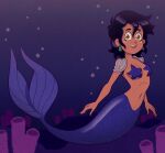 1girl 2024 aquatic asterozoan breasts bubble digital_media_(artwork) disney ear_piercing echinoderm female high_res luz_noceda merfolk mermaid_tail mermay navel open_mouth piercing smile solo split_form starfish starfish_(accessory) starfish_bra the_owl_house tonyneely underwater water