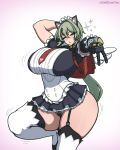 1girl big_breasts bubble_butt caesar_king caesar_king_(zenless_zone_zero) cleavage green_hair horny inviting_to_sex looking_at_viewer pose saltdrawyou standing stockings teasing thick_thighs yellow_eyes zenless_zone_zero 