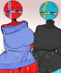  1girl 2futas among_us among_us_reference big_breasts bottomless breasts clothed clothing countryhumans countryhumans_girl duo erection erection_under_clothes futa_only futanari humanoid intersex kak0yt0_chel mostly_clothed norway_(countryhumans) sweater sweden_(countryhumans) tenting 