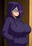 1girl 1girls ai_generated big_breasts big_breasts female_only glasses hair_over_one_eye hanna-barbera hoodie huge_breasts looking_at_viewer purple_hair scooby-doo scooby-doo!_camp_scare solo_female trudy trudy_(camp_scare)