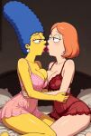  breasts crossover family_guy gif gif lesbian_couple lesbian_kiss lois_griffin marge_simpson negligee the_simpsons thighs 
