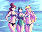 3_girls adult_swim alluring ami_mizuno athletic_female bikini bishoujo_senshi_sailor_moon bishoujo_senshi_sailor_moon_r bishoujo_senshi_sailor_moon_r_the_movie bishoujo_senshi_sailor_moon_s bishoujo_senshi_sailor_moon_s_the_movie bishoujo_senshi_sailor_moon_supers bishoujo_senshi_sailor_moon_supers_the_movie blonde_hair blue_eyes brown_hair cloud cloudy_sky emlirjak fit_female high_res long_hair makoto_kino medium_breasts minako_aino multiple_girls ocean one-piece_bikini one_eye_closed short_hair sky swimsuit toei_animation toonami very_long_hair viz_media water wink