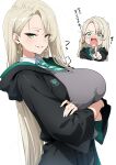  ai_generated blonde_hair crying_with_eyes_open draco_malfoy draco_malfoy_(redteneri) earrings genderswap genderswap_(mtf) gigantic_breasts green_eyes harry_potter hogwarts_school_uniform huge_breasts light-skinned_female light_skin long_hair looking_at_viewer massive_breasts smile solo_female thick_body thick_female voluptuous voluptuous_female 